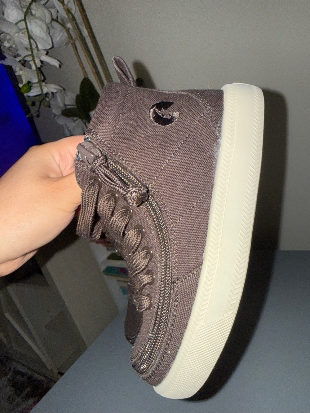 Kids High-Top Canvas Sneakers in Brown - Casual Zip & Lace 11 W